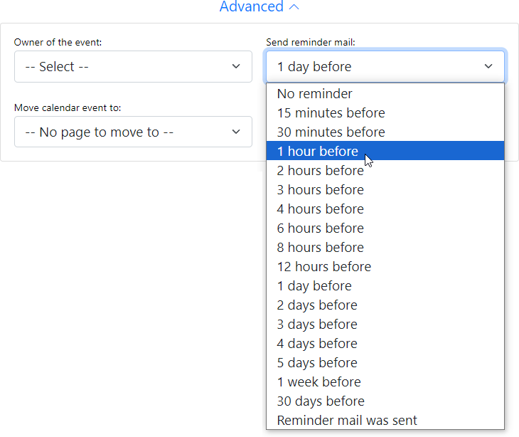 Calendar event advanced