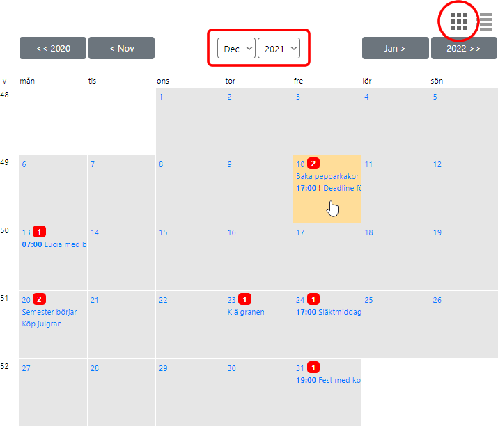 Calendar view