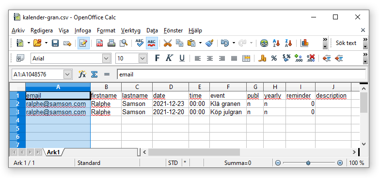 kalender gran csv