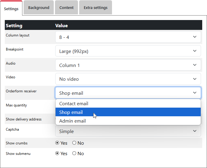 Choose orderform receiver