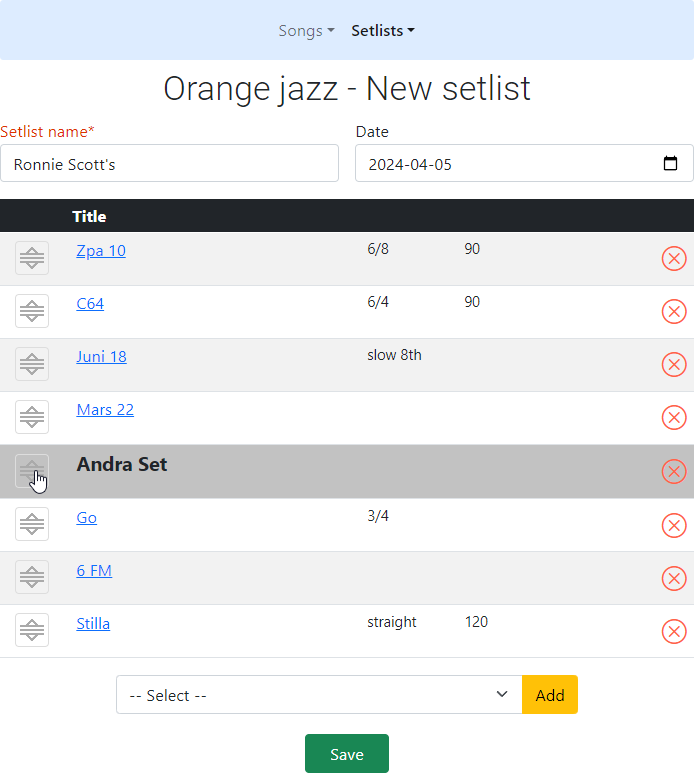 New setlist