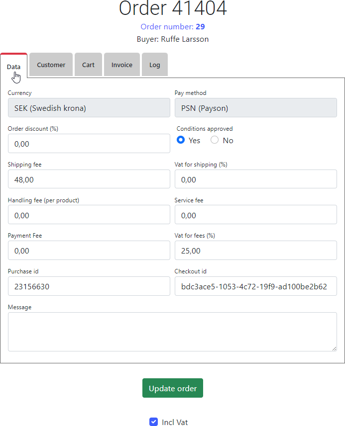 Order tabs