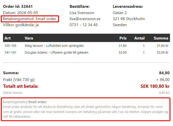 Email order