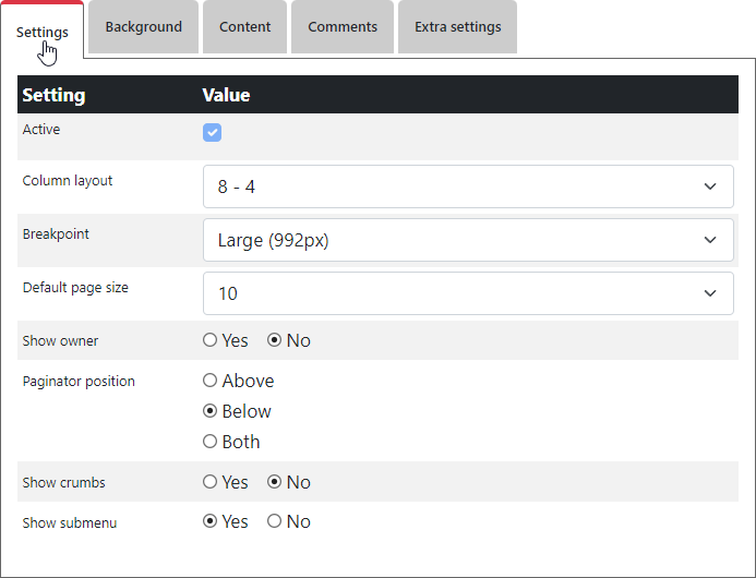 Links settings