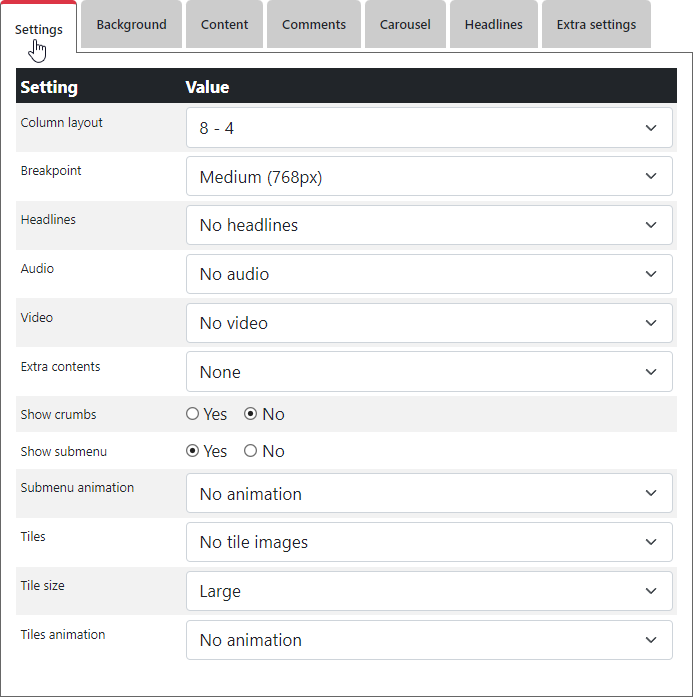 Advanced settings