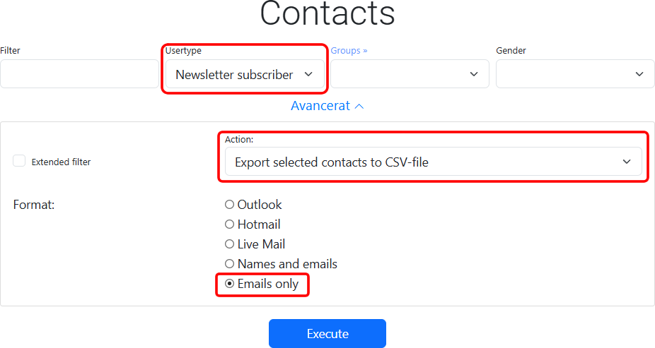 Export emails